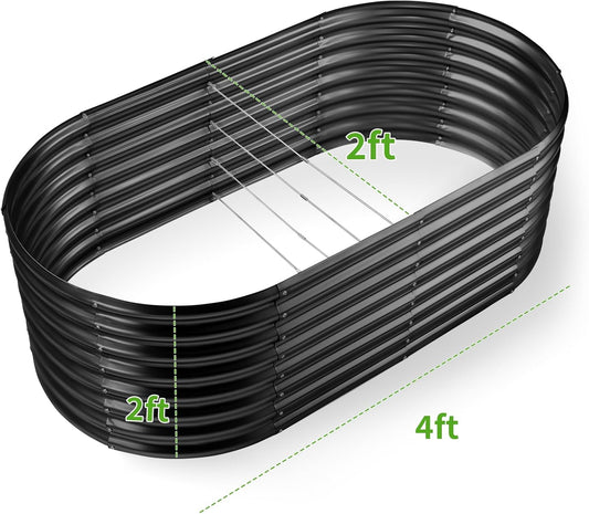 Land Guard 24“ Tall Galvanized Raised Garden Bed Kit, Galvanized Planter Garden Boxes Outdoor, Oval Large Metal Raised Garden Bed for Vegetables (Dark Gray, 4×2×2ft)