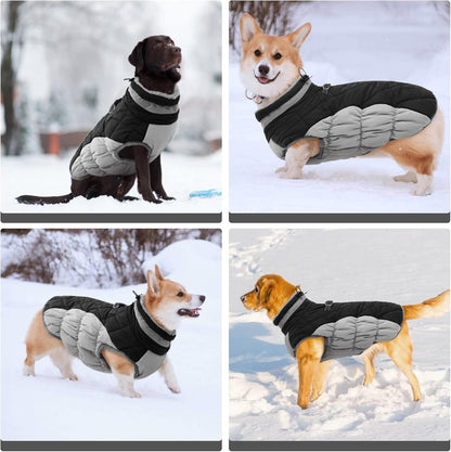 FUAMEY Dog Coat for Large Dogs,Waterproof Dog Winter Jacket with Harness Built in Puppy Cold Weather Coats Reflective Pet Vest with Zipper Warm Fleece Dogs Snowsuit Windproof Black XL