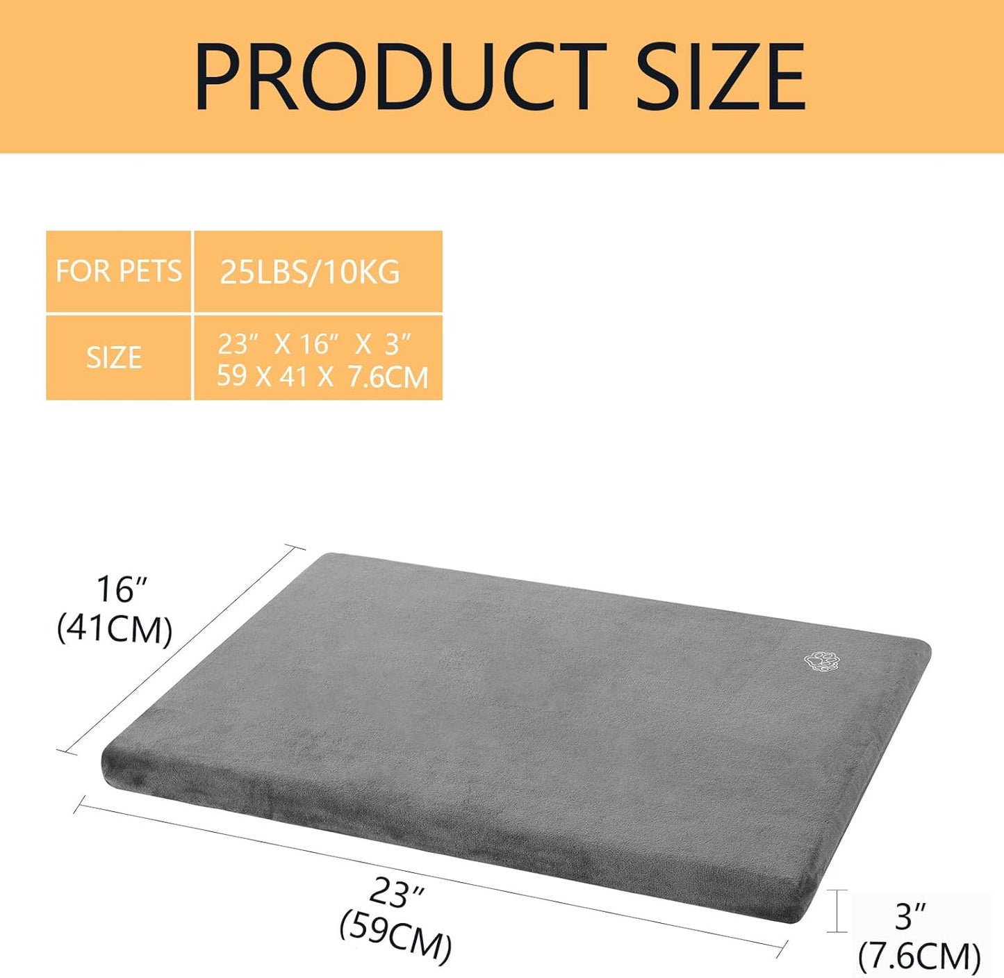 EMPSIGN Stylish Dog Bed Mat Dog Crate Pad Mattress Reversible (Cool & Warm), Water Proof Linings, Removable Machine Washable Cover, Firm Support Pet Crate Bed for Small to XX-Large Dogs, Grey