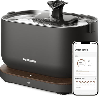 PETLIBRO Cat Water Fountain, App Monitoring Pet Fountains for Cats Indoor with Stainless Steel Tray, 2.5L/84oz Dockstream Automatic Water Dispenser for Drinking, 2.4G Wi-Fi Smart Bowl Inside