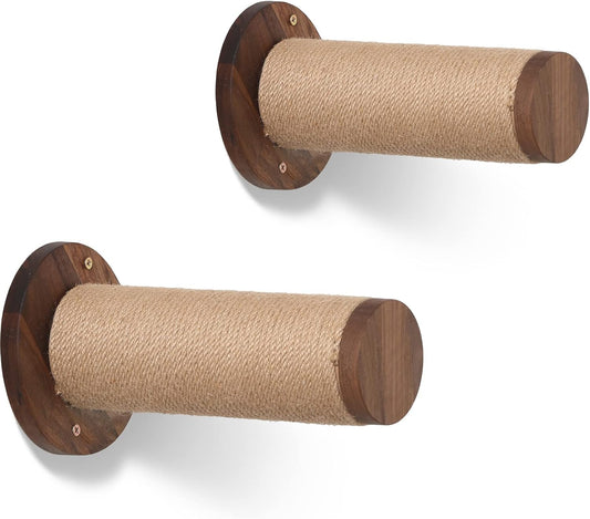 FUKUMARU Cat Wall Furniture, 11.8 Inch Cats Shelves for Drywall, Walnut Wood Kitten Stairs for Wall Mounted with Jute Scratching Kittens Steps, 2 of Pack