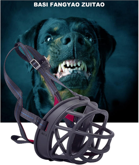 Dog Muzzle Breathable Basket Muzzles for Large and X-Large Dogs, Stop Biting, Barking and Chewing, Best for Aggressive Dogs Black Brown (Black Rubber, L)