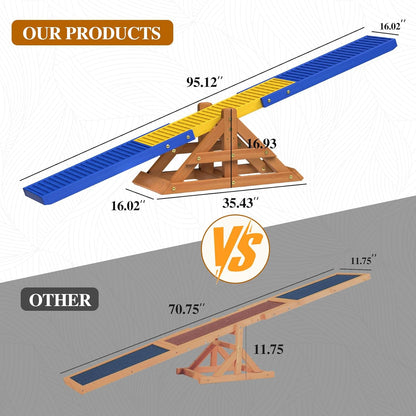 95" Wooden Dog Seesaw, Dogs Agility Course Backyard Set for Training and Exercise - Outdoor Big Dog Agility Equipment Practice See Saw