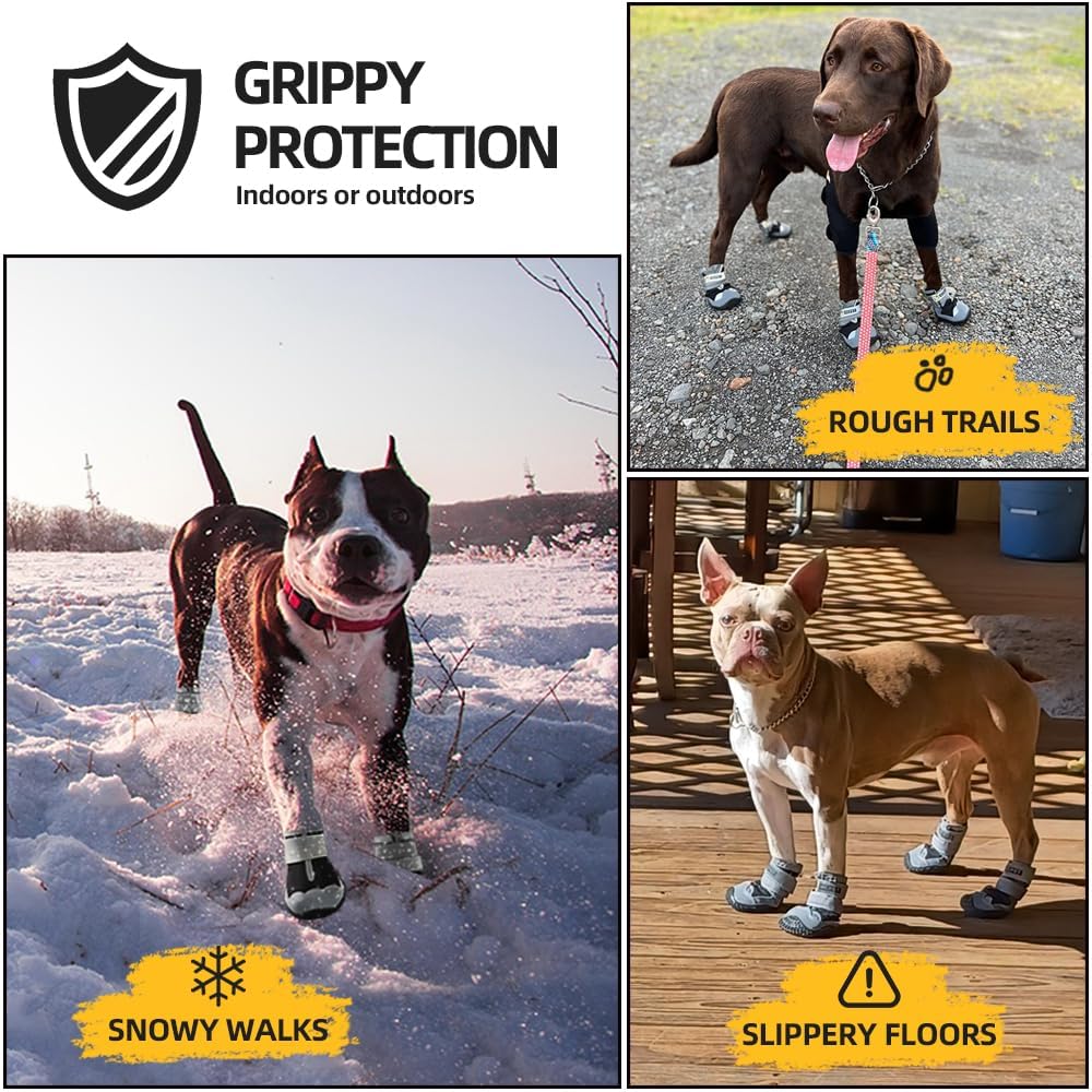 Dog Shoes for Small Dogs, Dog Boots & Paw Protectors for Hardwood Floors, Outdoor Dog Booties for Hot Pavement Winter Snow Hiking, Waterproof Dog Shoes with Reflective Strips Size 2