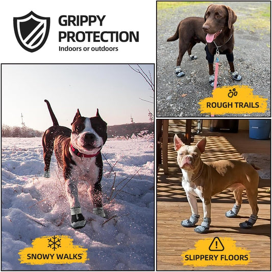 Dog Shoes for Large Dogs, Medium Dog Boots & Paw Protectors for Hardwood Floors, Outdoor Dog Booties for Hot Pavement Winter Snow Hiking, Waterproof Dog Shoes with Reflective Strips Size 3