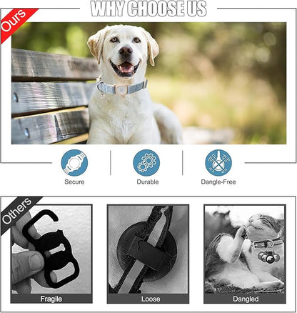 DOGWONG Airtag Cotton Hemp Dog Collar, Heavy-Duty Dog Collar with Airtag Holder Blue Natural Fabric Pet Collars for Small Medium Large Dogs