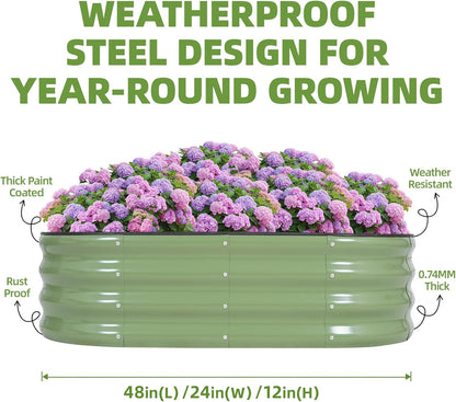 G GOOD GAIN Galvanized Metal Raised Garden Bed Kit - 4x2x1FT Outdoor Planter Box with Safety Edging and Gloves for Vegetables, Fruits, Flowers(Oliver Green, 2PC)