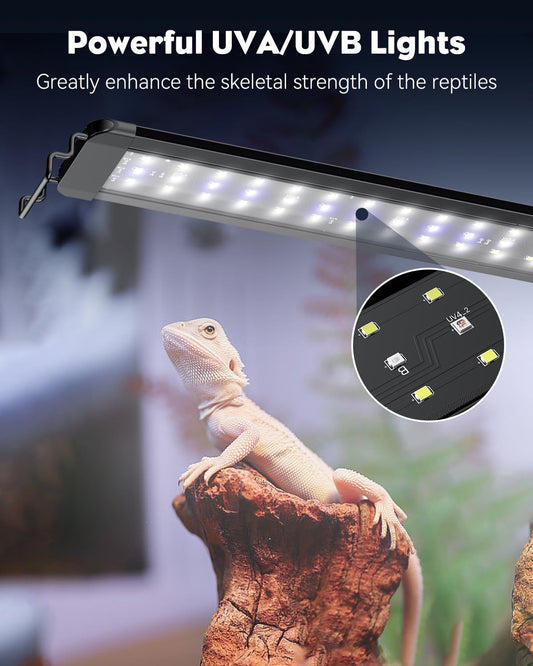 Pawfly 14 W UVB Light for Reptiles for 18" to 24" Terrariums Extendable Reptile Tank Light with Full Spectrum Brilliant with Day & Night Modes and Adjustable Brightness
