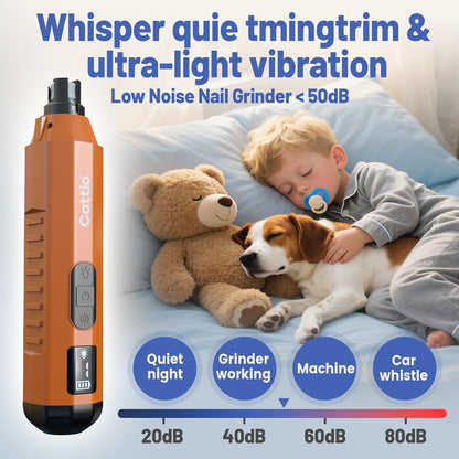 Dog Nail Grinder - Professional Electric Dog Nail Trimmer for Dogs & Cats Quiet Painless Grooming & Smoothing Dog Nail Clipper & File Included - Suitable for Small Medium Large Pets (Orange)