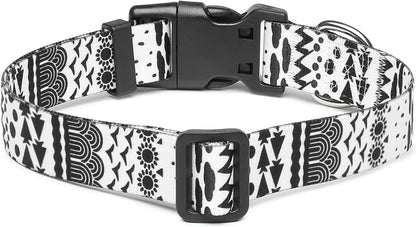 Mercano Adjustable Dog Collar - Special Design Patterns, Soft Nylon Comfortable Sturdy Pet Collar for Small Medium Large Dogs (S, Black White B)