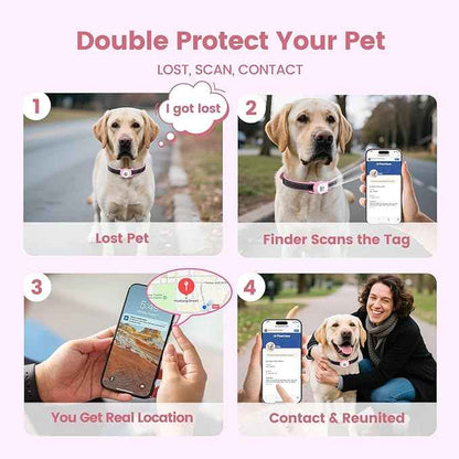 for AirTag Dog Collar Holder, Smart QR Code for Air Tag Holder Cats and Dogs, for AirTag Protective Cases - Scan Alert, Instant Location, Pet Online Profile, Contacts Info (1 Pack, Pink)