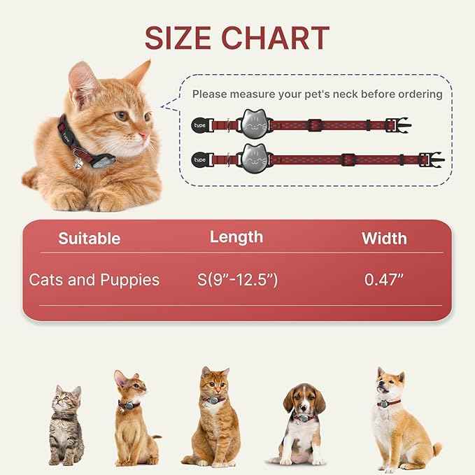 typecase Waterproof Airtag Cat Collar, Breakaway, Reflective Fish Pattern, Lightweight, Hidden Airtag Holder, GPS Tracker - Cats, Kittens (9-13")