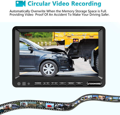 Fookoo Ⅱ 7" HD 1080P Wired Backup Camera System, 7-inch Dual Split Screen Monitor W/Recording IP69 Waterproof Front View Rear View Camera Parking Lines for Truck/Trailer/RV/Skid Steer (FHD2)