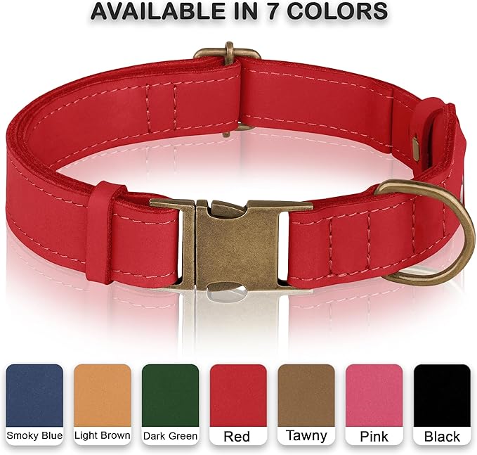 AirTag Dog Collar - Genuine Leather Dog Collar with Apple AirTag Holder and Metal Buckle - Smart GPS Tracking Pet Collars (Red, S, 12"-15" Neck Fit)