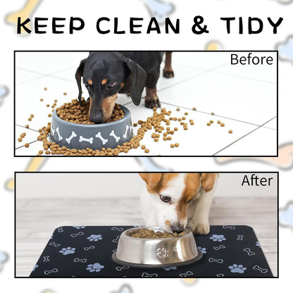 Pet Cat Dog Food Mat Non Slip Mat for Dog Water Bowl Mat Quick Dry Absorbent Cat Feeding Mat, 32 * 17 in, Black
