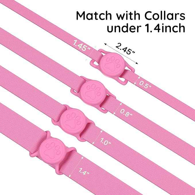for Airtag Dog Collar Holder, Dog Airtag Holder Waterproof, Lightweight & Soft Silicone Air Tag Case for Pet Collars, Works with Multiple Tracker Tag Products (Black1+Pink1, 2 Pack)