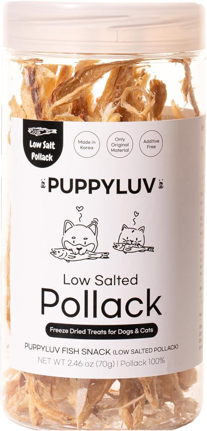 Puppyluv Treat - Air Dried Pollock Dog & Cat Treats, Wild Caught, Single Ingredient, Natural High Protein & Fish Oil, Grain Free, Gluten Free, 2.5oz