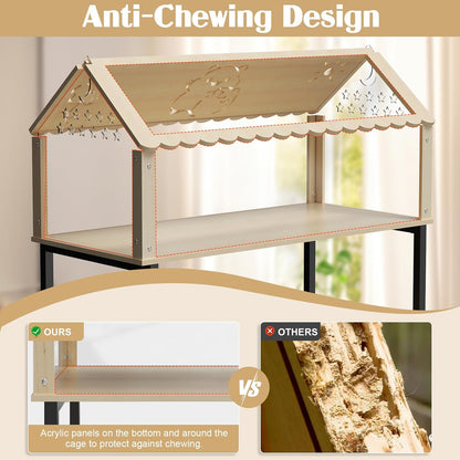 31inch Hamster cage Wooden with Acrylic, Dwarf Hamster cage, Small Animal Habitat with Openable Top, Mouse cage for Guinea Pigs, Chinchillas, Gerbil, Syrian Hamster (31inch with Storage Shelf)