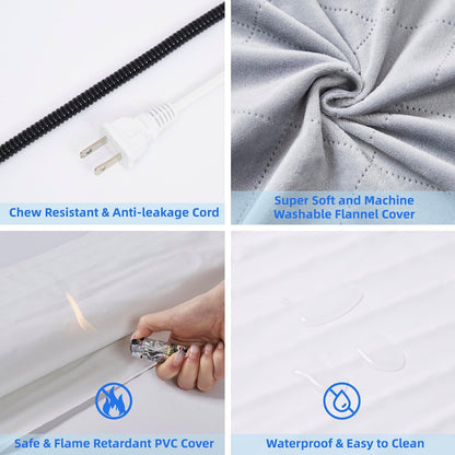 pettycare Pet Heating Pad for Dog Cat, Electric Heating with Steel-Wrapped Cord, 25-Level Timer & 11-Level Temperature Indoor Warming Pads Easy Clean for Puppy Cat Dog L 22x18inch