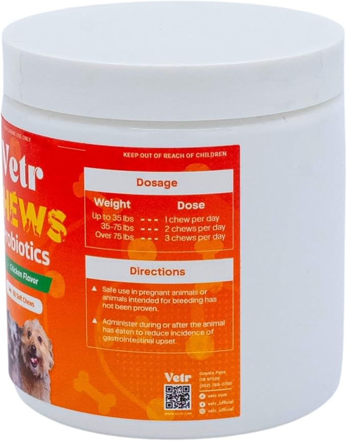 Vetr Probiotic Chews for Dogs - Chicken Flavored - Probiotics for Digestive Health - 60 Soft Chews - Vet-Formulated in USA