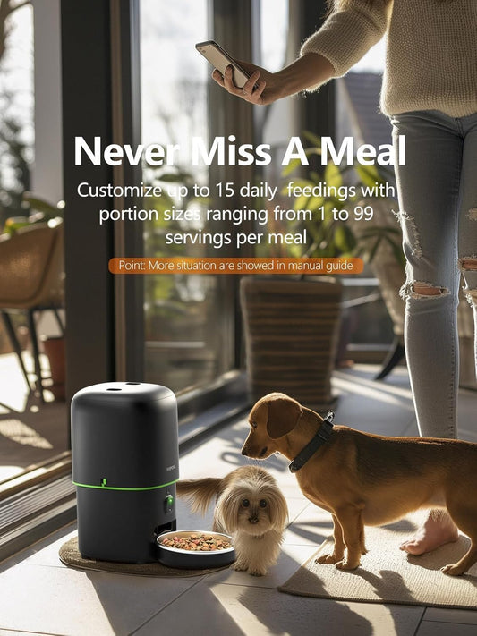 Automatic Cat Feeder with Camera - 5G WiFi Auto Cat Food Dispenser, 1080P HD Video with Night Vision, 1-15 Meals, 1-99 Portions, 2-Way Audio, Keeps Food Fresh, 4L Timed Pet Feeder Also for Dogs