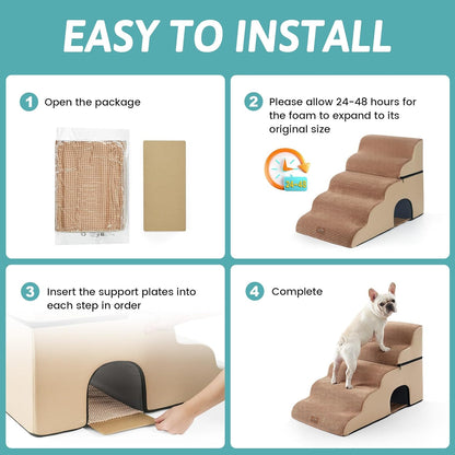 Extra Wide Dog Stairs with Tunnel, Detachable Large Pet Step for Small Medium Dog, Puppy or Cat, Ramp for High Bed, Couch, Sofa or Car, Stable, 19.7x33x22.4 inch, 5 Step, Light Brown