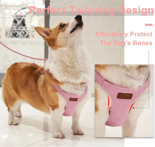 Puppytie No Pull Dog Harness with Multifunction Dog Leash,Soft Adjustable No Choke Escape Proof Pet Harness Vest for Medium Dogs or Large Dogs,Pink,M