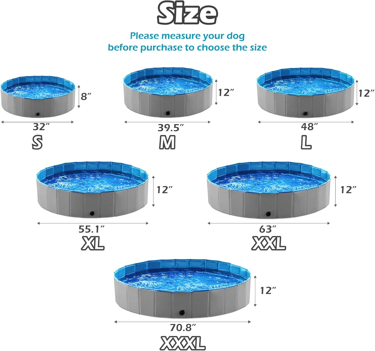 Jasonwell Foldable Dog Pet Bath Pool Collapsible Dog Pet Pool Bathing Tub Kiddie Pool Doggie Wading Pool for Puppy Small Medium Large Dogs Cats and Kids 71" Grey - Pawvie