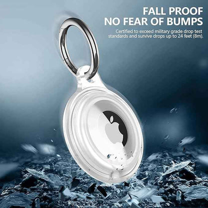 4 Pack IPX8 Waterproof Compatible with AirTag Keychain Holder Case, Lightweight, Anti-Scratch, Easy Installation,Soft Full-Body Shockproof for Luggage,Keys, Dog Collar (Pink/Clear/Red/Purple)