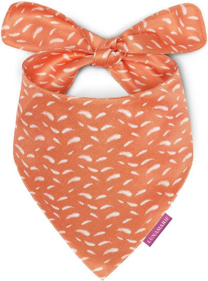 LunaMarie - Luxury Pet Birthday Bandanas -Premium & Silky Poly Fabric | 100% Handmade | Custom Shape Dual Layered (Orange Feathers, Medium)