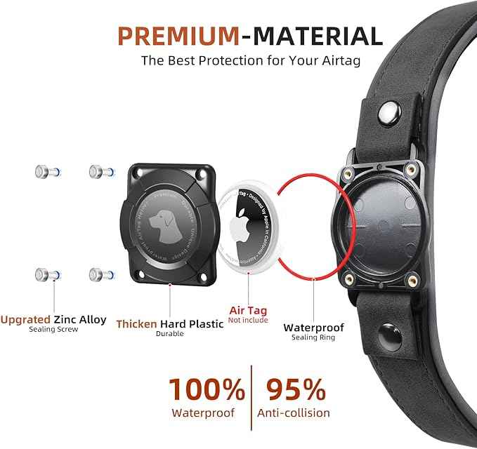 Leather AirTag Dog Collar, Waterproof Dog Collar with Air Tag Holder, Compatible with Apple Air Tag, Reflective, Durable, Comfortable Padded GPS Dogs Collars (Black, L)