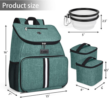 BAGLHER丨Dog Travel Bag, Airline Approved Pet Supplies Backpack, Dog Travel Backpack Accessories Set with 2 Silicone Collapsible Bowls and 2 Food Baskets. Green - Pawvie