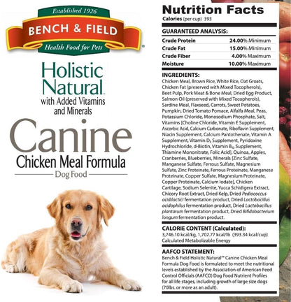 Bench & Field Holistic Natural Adult Dry Dog Food, Chicken Meal and Brown Rice Recipe 6.6 lb Bags (Pack of 4)