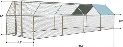 1.26’’ Large Metal Chicken Coop Walk in, Chicken Pen for Chickens, Outdoor Chicken Runs Coops Dog Kennel, Flat Roofed Chicken Runs for Yard with Anti-Ultraviolet Cover (9.2’L x 25’W x 6.4’H)