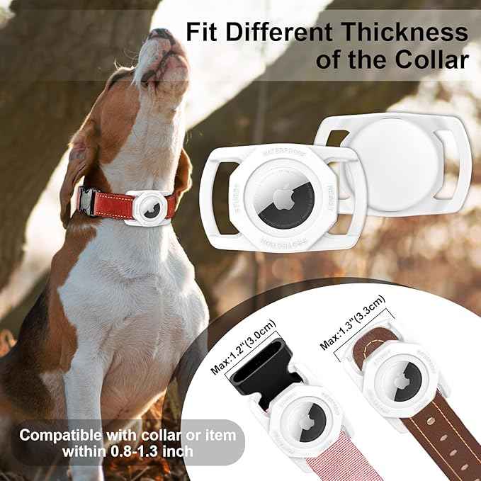 SANKALA Waterproof Airtag Case for Dog Collar, [1 Pack] Airtag Dog Collar Holder, TPU & Silicone Full Body Covered Anti-Lost Apple Air Tag Holder Protective Airtag Case for Pet Collar, White