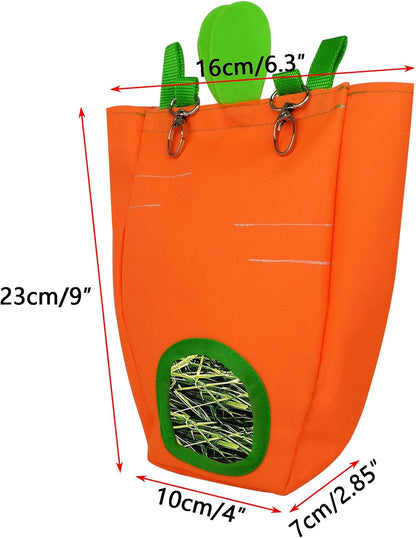 GKYZBB Rabbit Hay Feeder Bag for Cage Guinea Pig Timothy Hay Dispenser Storage Manger Hanging Large Less Waste for Bunny（Carrot）