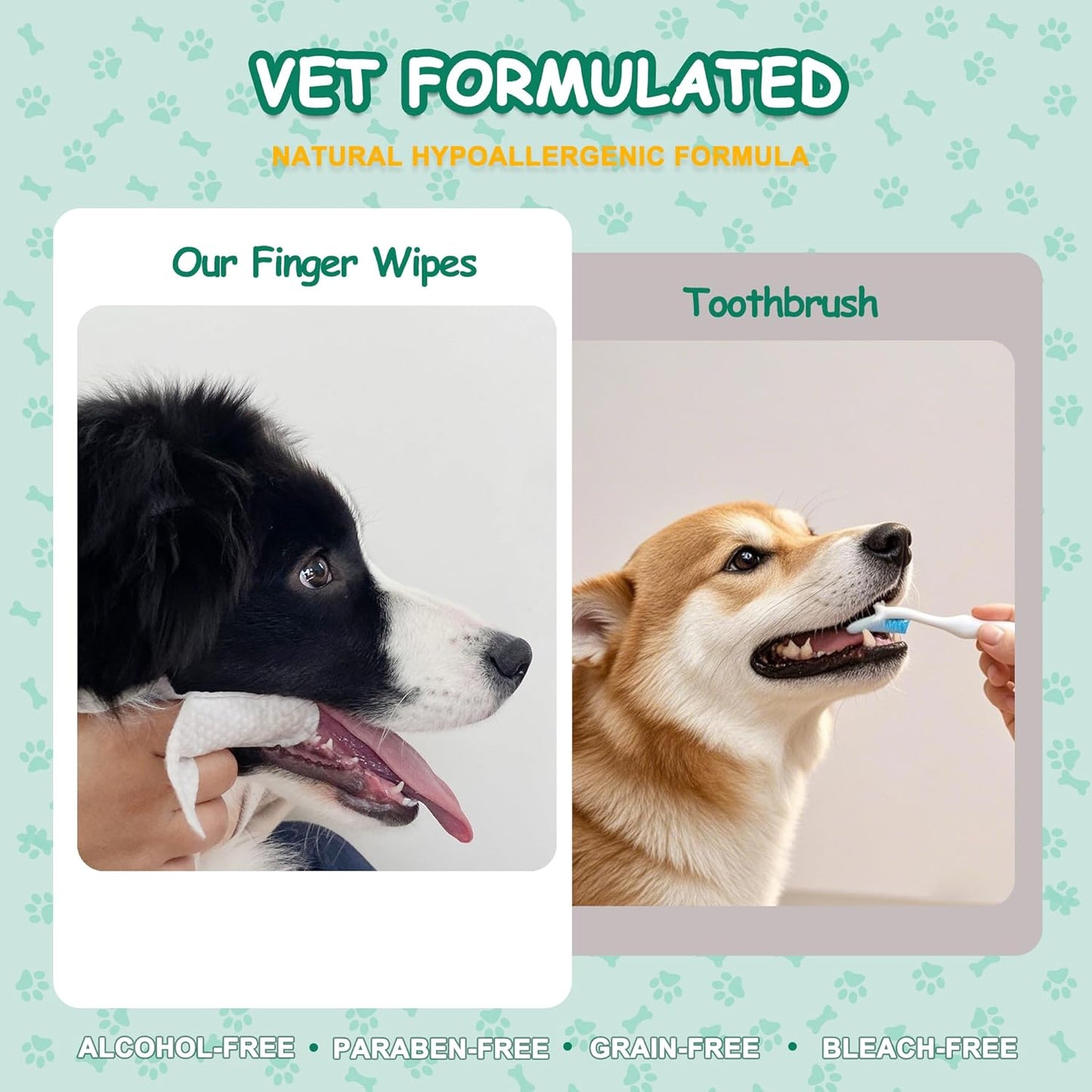 60 Count Dog Dental Wipes - Teeth Cleaning Finger Wipes for Dogs & Cats, Hypoallergenic Dog Toothbrush Finger Dental Wipes to Remove Plaque & Tartar, Freshen Bad Breath, Gentle Cleaning(4.7″*1.7″)