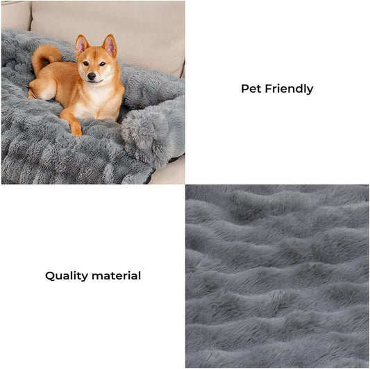 FUNNY FUZZY Pet Fluffy Fuzzy Couch Cover, Calming Washable Dog Bed Sofa Protector Pets Mat for Small Dogs and Cats (Grey,27.56 Ă 24.02 Ă 5.51 in)