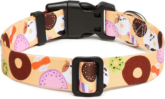 Mercano Adjustable Dog Collar - Special Design Patterns, Soft Nylon Comfortable Sturdy Pet Collar for Small Medium Large Dogs (S, Beige Cookie)