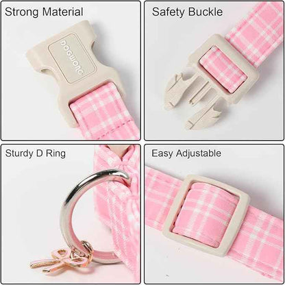 DOGWONG Pink Plaid Collar for Small Medium Large Dogs - Pink Dog Collar for Girl Female Dogs,XS