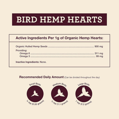 Hemp Well Organic Hemp Hearts –Reduces Feather Plucking, Promotes Relaxation, Immune Support, Organically Sourced, USA Grown, GMO Free – 1 Pound Bag
