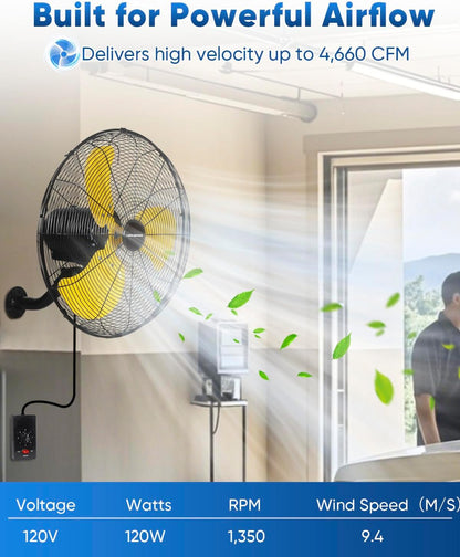 KEN BROWN 20 Inch Oscillating Wall Mount Fan, 4,460 CFM High Velocity Industrial Wall Fan for Indoor, Commercial, Residential, Warehouse, Greenhouse, Workshop, Basemen