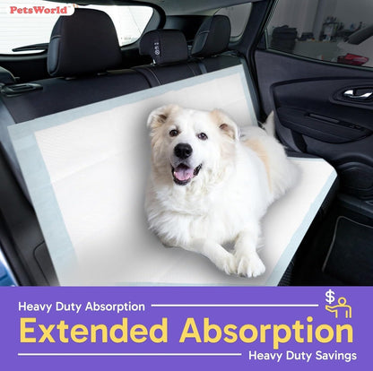 PETSWORLD Mega-Sized Dog Pee Pads (40" x 99") – 4XL Gigantic Pet Piddle Pads for Puppy Training, Incontinence – with Adhesive Sticky Tape – Leak Proof, 5-Layer Protection (80 Count)