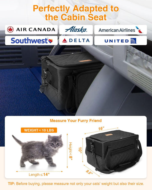 PETUX Small Cat Carrier - Pet Carrier Airline Approved for Kitten Under 10 lb - Escape-Proof, Foldable & Portable Cat Carriers for Travel, Vet Visits with Removable Bag, Safety Buckle & Leash - Black