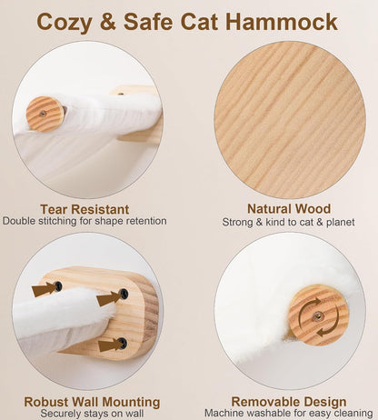 Cat Wall Hammock Shelves, Dual-Sided Cat Bed with Canvas & Plush Fabric, Wall Mounted Shelf for Large Cats, Space-Saving Perch for Lounging & Napping