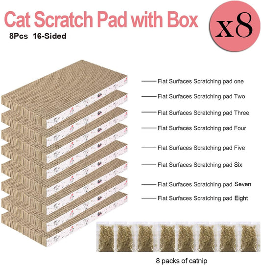 8 Packs in 1 Cat Scratch Pad, Cat Scratcher Cardboard,Reversible,Durable Recyclable Cardboard, Premium Scratch, Suitable for Cats to Rest, Grind Claws and Play