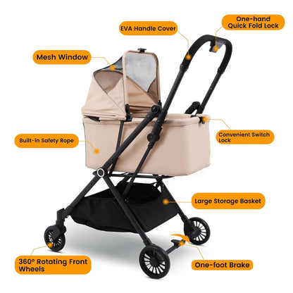 Foldable Dog Stroller - Lightweight Pet Stroller with One-Step Folding, No Assembly Required for Walking, Travel & Shopping, Perfect for Small Dogs, Senior Pets & Cats