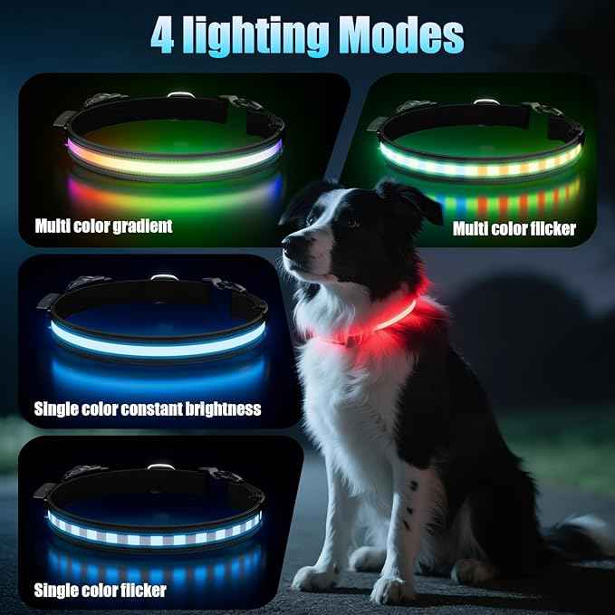 LED AirTag Dog Collar - Brightest Light Up Dog Collars - IP68 Waterproof Air Tag Dog Collar Holder - 1,600 Feet of High Visibility - Magnetic Charging - Dog Lights for Night Walking, Black XL