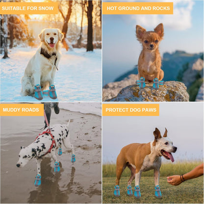 Dog Shoes for Small Dogs, Puppy Dog Boots & Paw Protector for Winter Snow Day, Summer Hot Pavement, Waterproof in Rain Weather, Ourdoor Hiking, Indoor Hardfloors with Anti Slip Sole 4PCS
