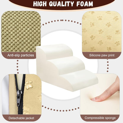 Dog Stairs for Small Dogs - High Density Foam Pet Steps, Extra Wide Dog Ramp with Non-Slip Bottom for High Beds, Couch and Sofa, Best for Dogs Injured, Older Doggy Cats,3 Steps, Camel